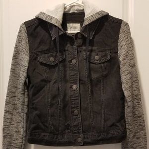 LIKE NEW Women's S Mudd Knit-Sleeve Hooded Jean Jacket